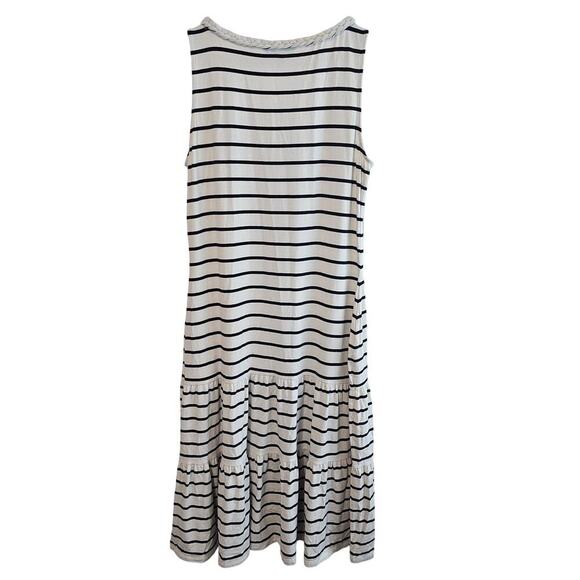 Lauren Ralph Lauren Midi Dress Women Large White Striped Y2K Sleeveless Preppy - Picture 2 of 10